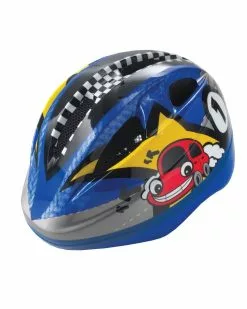 BTA Casco Per Bambino, Calotta Out-Mould, Taglia S Fantasia Macchinina Blu